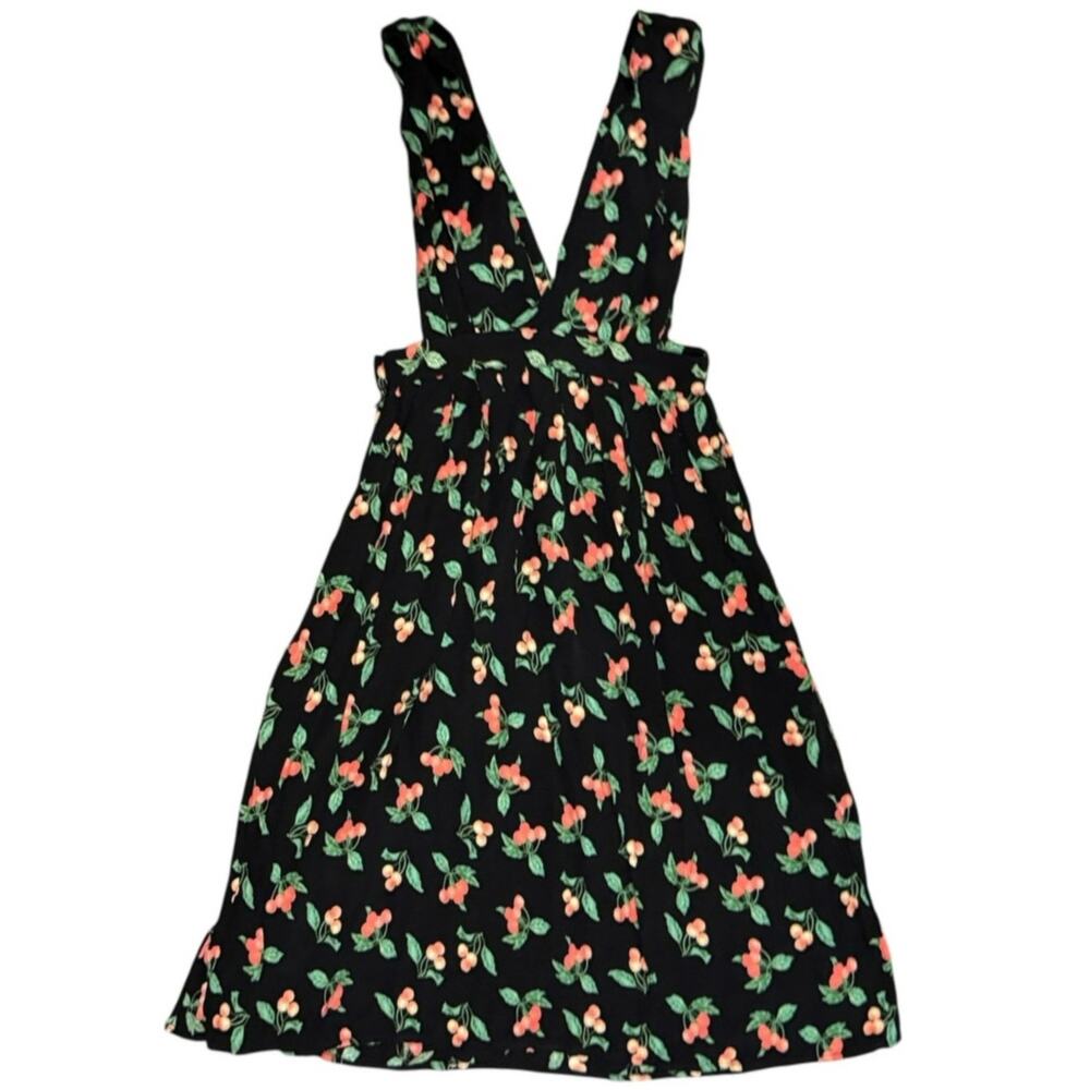 Y2k H&M Cherry Print A-Line Sundress Sleeveless Tank Dress Size 2 XS Black Red